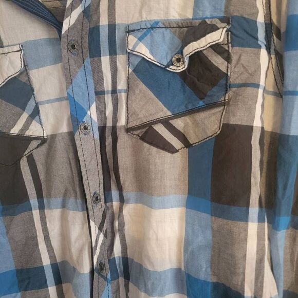 BUCKLE Black Plaid Button Down Mens SZ M Logo Designer - Picture 2 of 5